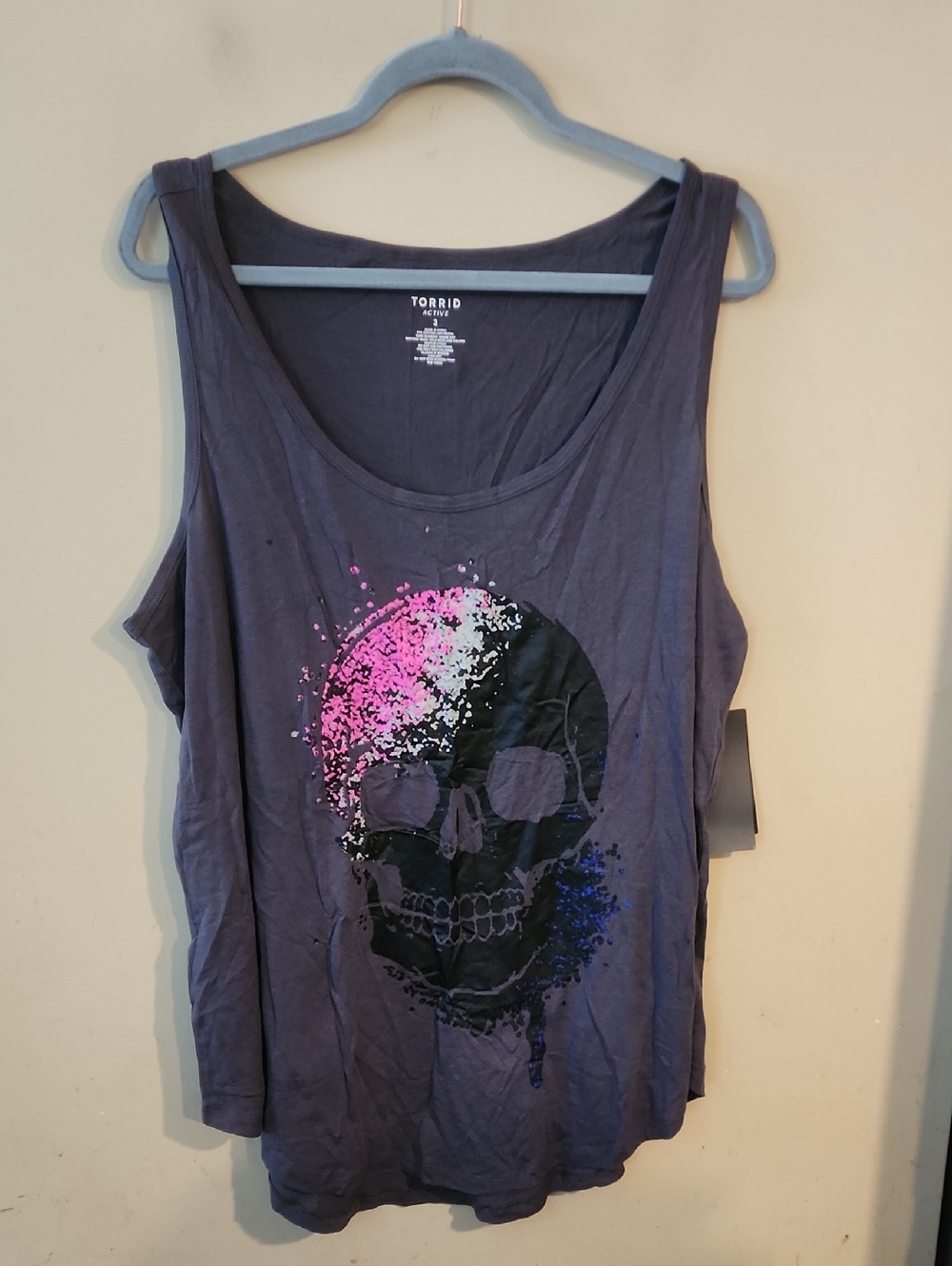torrid Charcoal Tank Top with Pink & Blue Skull Graphic